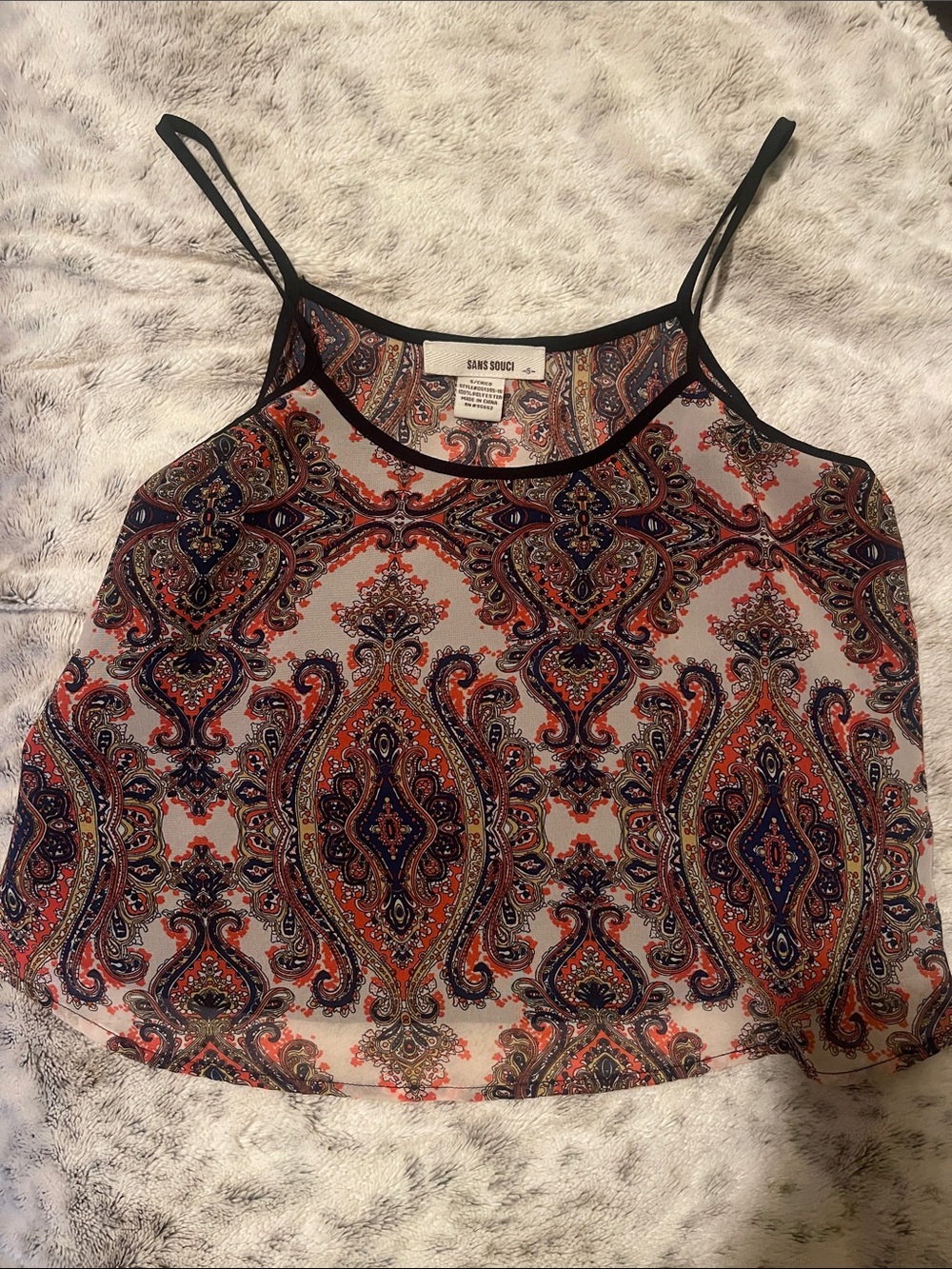Sans Souci Paisley Print Spaghetti Strap Camisole in Red and Navy